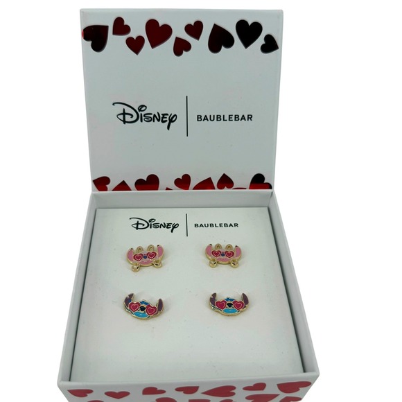 BaubleBar Jewelry - Disney BaubleBar Stitch Angel Heart Eye Stud Earring Set Gold Tone Enamel 2 Pair